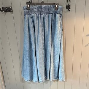 We The Free Light Wash Denim Midi Skirt - Blue